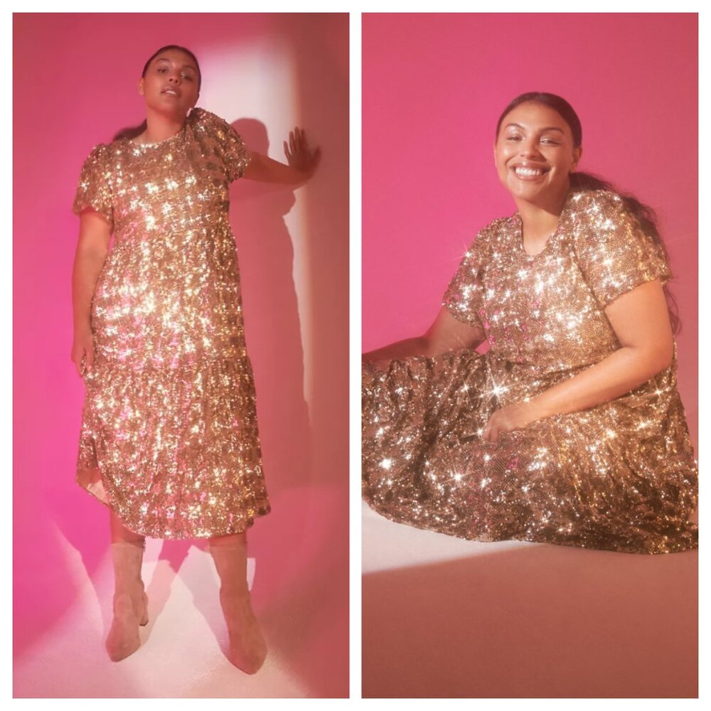NWT ANTHROPOLOGIE Maeve Bernadette Sequined Tiered Showstopper Midi Dress M - Picture 8 of 12